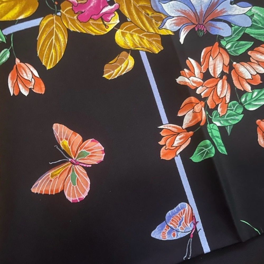 Dior Floral Silk Scarf in Black, Pink, Orange, Blue, Green - Picture 2 of 6